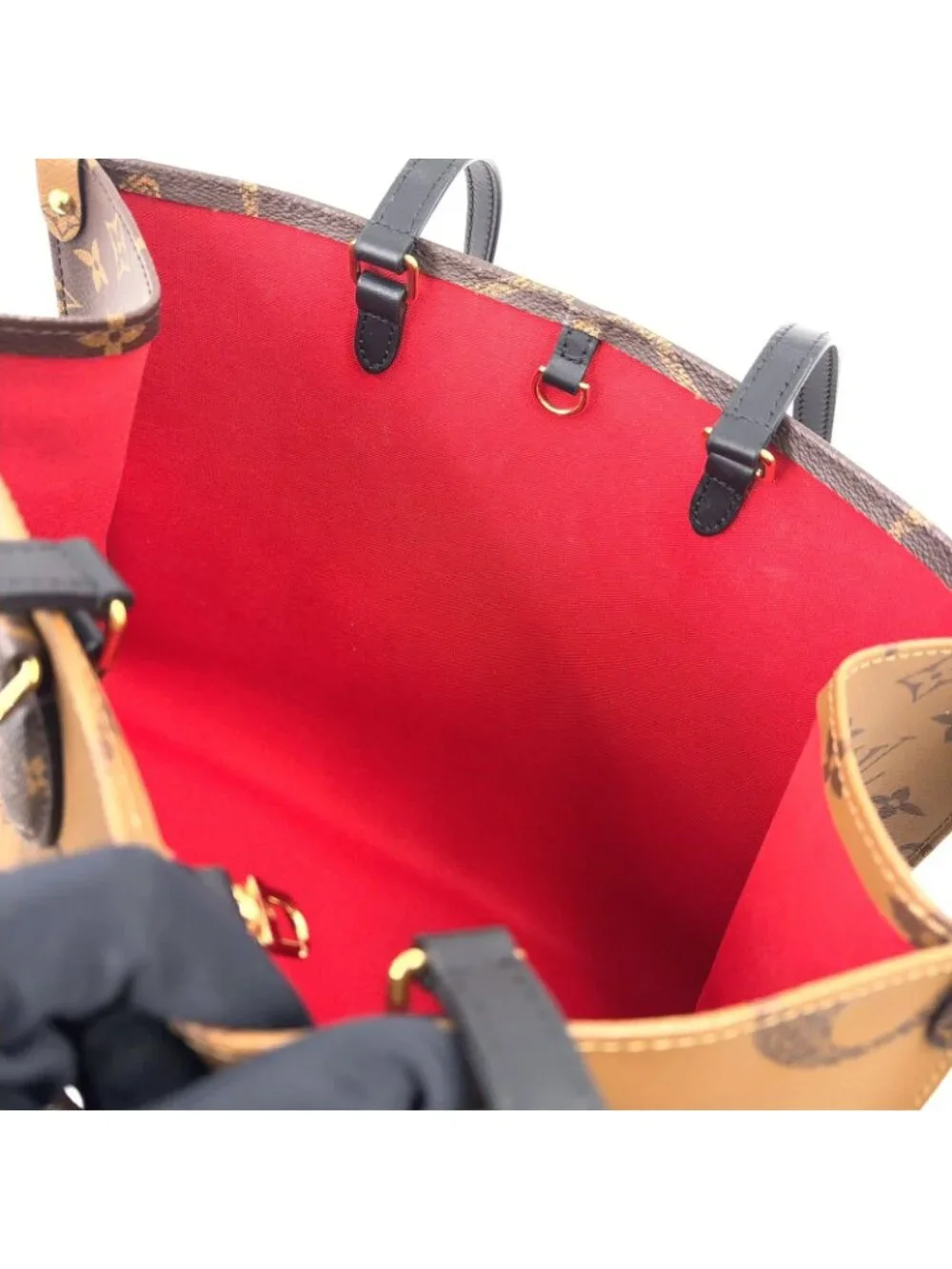Louis Vuitton On The Go MM Monogram Giant Leather Brown Black Light Tote Gold